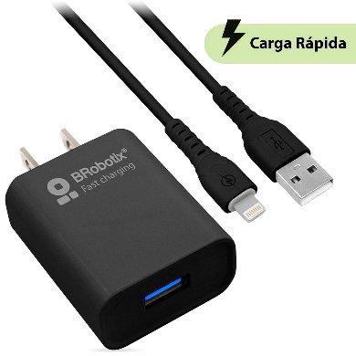 COMBO CARGA RÁPIDA: CARGADOR USB V3.0 + CABLE LIGHTNING. NEGRO (6001356) - Brobotix COMBO CARGA RÁPIDA: CARGADOR USB V3.0 + CABLE LIGHTNING. NEGRO (6001356) - Brobotix